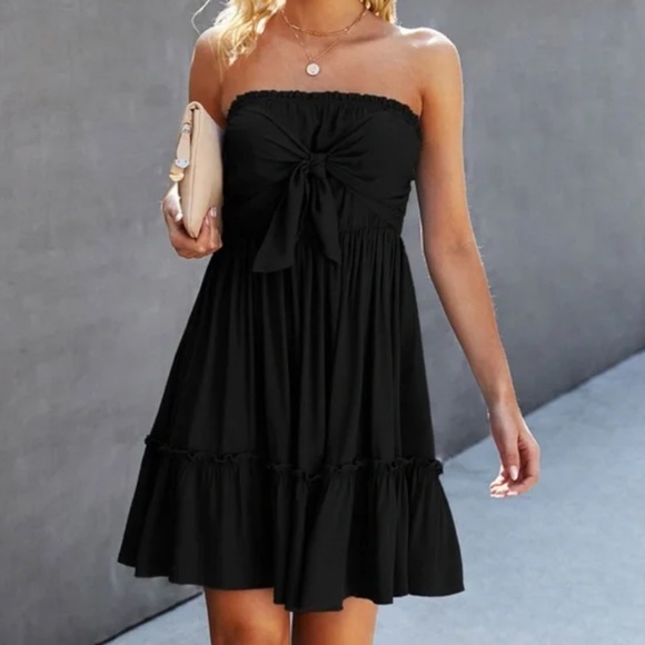 Boho knit front ruffle hem mini tube dress - Picture 2 of 8